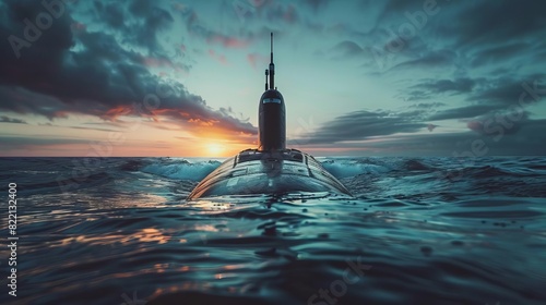 A submarine periscope breaking the surface of the water, scanning the horizon,