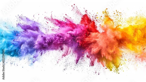 colorful rainbow holi paint color powder explosion with bright colors isolated white wide panorama background