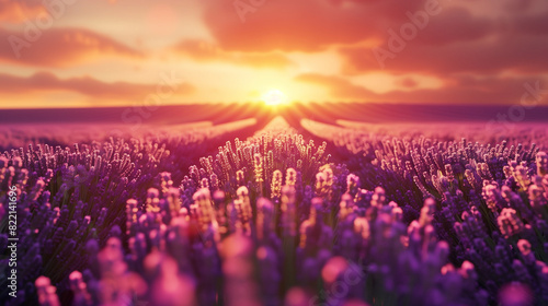 closeup of a lavender field at sunset