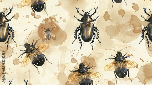 A photographic quality background featuring a close-up, clustered arrangement of black and brown beetles, emphasizing the gloss and texture of their exoskeletons under a subtle light. 