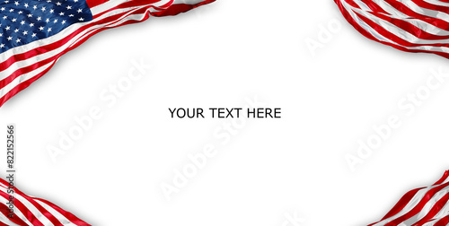 American Flag lying on an empty background. Template with text. 