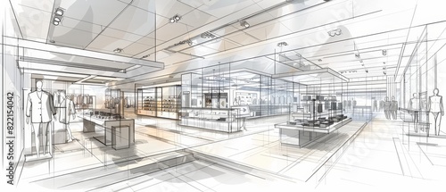 Architectural Sketch of Modern Retail Store.