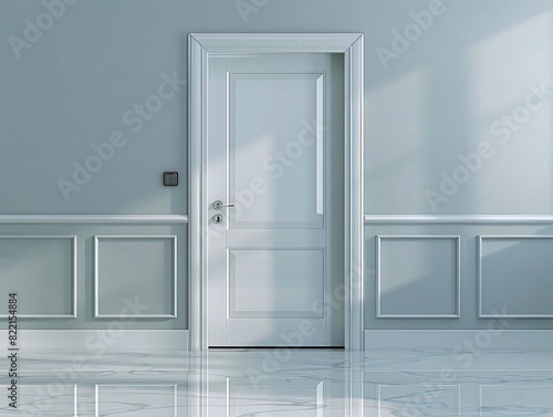 Visualize a white office door with a glossy finish and a contemporary metal handle