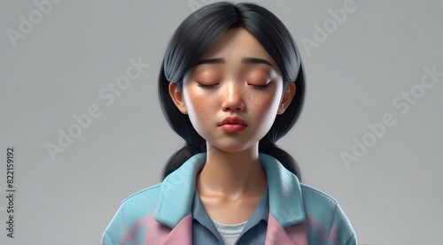 Sad upset disappointed depressed asian woman cartoon character