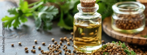 coriander essential oil. Selective focus