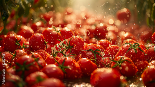 Close-up of tomatoes splashing during La Tomatina festival. Copy space 