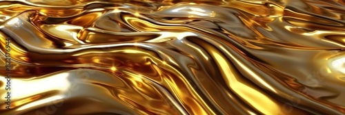 Gold abstract background with liquid metal waves, golden liquid flow. Luxury wallpaper design. Gold abstract background with fluid gold elements. Golden texture for luxury product presentation.