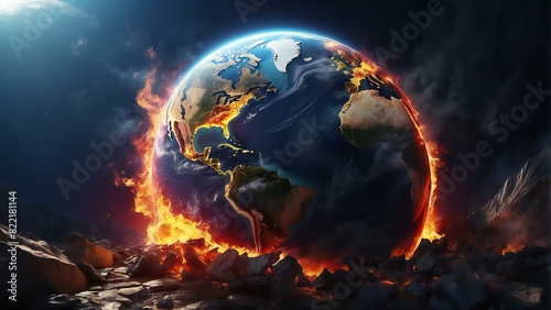 burning earth green house global warming effect