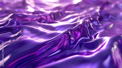 VFX 3D rendering graphics of a hypnotic technological abstract concept: Smooth Violet Satin Metal flowing in gentle waves against a backdrop of Stylish Fluid Fabric Material.