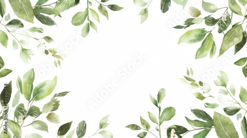 There are premade templates, frames, wreath cards with green leaf branches. Concept for wedding ornaments. The concept of a floral poster and invitation. This is a background for a greeting card or