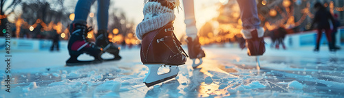 Photo realistic concept of Friends ice skating together at a rink, capturing the joy and bonding experiences of winter activities with friends Adobe Stock Photo
