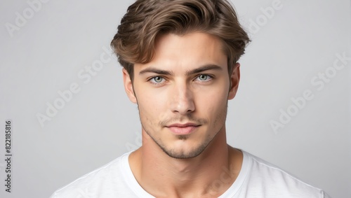 headshot of caucasian handsome guy model on plain white background studio from Generative AI