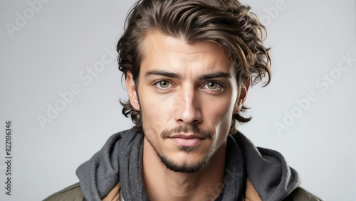 headshot of homeless handsome guy model on plain white background studio from Generative AI