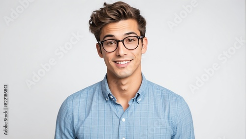 headshot of nerdy handsome guy model on plain white background studio from Generative AI