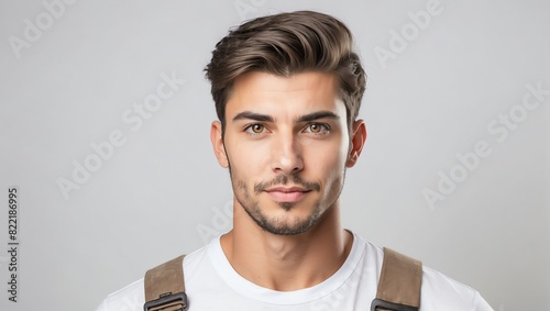 headshot of plumber handsome guy model on plain white background studio from Generative AI