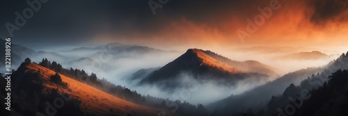 orange fog on mountain dark background from Generative AI