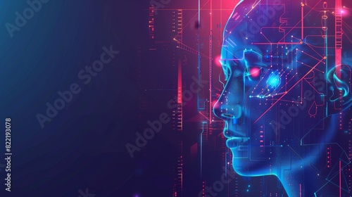 Digital brain learning, processing, analyzing information. AI isometric illustration of humanoid head with anthropomorphic face analyzing flow of big data.
