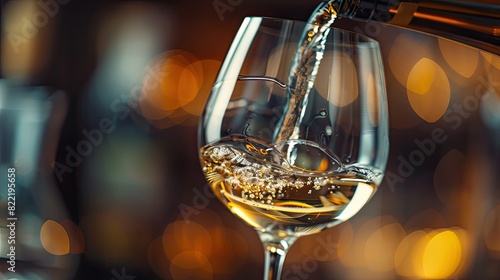 white wine is poured into a glass close-up. Selective focus
