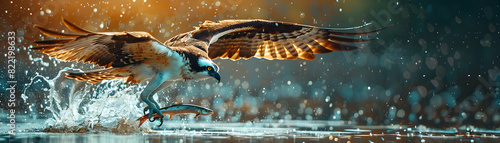 Striking Photo Realistic Image: Osprey Demonstrating Precision and Skill While Hunting Fish, Impressive Bird of Prey Concept Captured Dive into Water to Catch Prey. Adobe Stock Pho