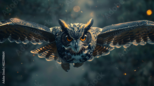 Photo realistic concept of an owl swooping down on its prey at night, showcasing the silent and precise hunting skills of this nocturnal predator