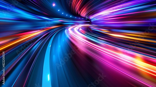 Neon light racing across a black canvas ideal for dynamic advertisements or tech themed visuals