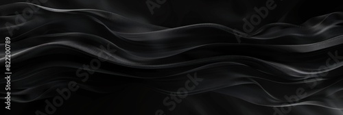 Black background with soft waves,black silk smooth waves pattern backdrop design . Black satin silk luxury wave cloth background. banner