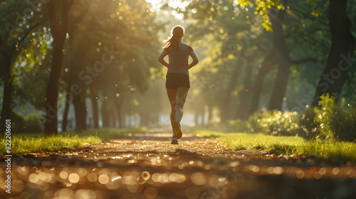 Woman Enjoying Physical Fitness: Photo Realistic Concept of Running in the Park, Capturing the Joy and Health Benefits of this Invigorating Hobby