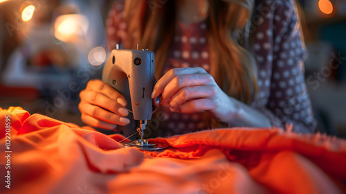 Sewing clothes concept: A woman sewing clothes, showcasing creativity and satisfaction in the practical hobby Photo realistic Stock Concept