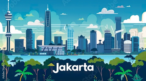 Jakarta Indonesia cartoon flat