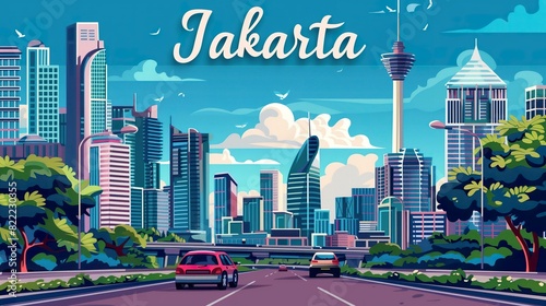 Jakarta Indonesia cartoon flat