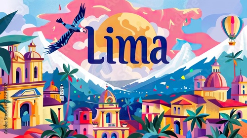 Lima Peru cartoon flat
