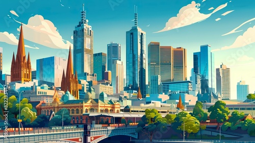 Melbourne Australia cartoon flat