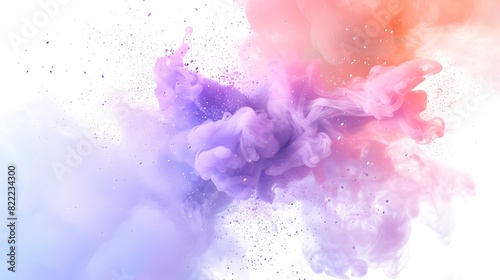 A soft explosion of pastel multicolored smoke, creating a joyful burst of color on white.