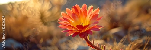 A single vibrant flower illuminated by the soft glow of a setting sun.