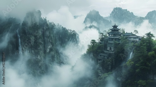 Mount Lu in Jiangxi, misty mountain scenery, historical temples, waterfalls 