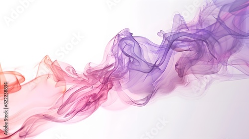 An abstract waterfall of pastel plum smoke flowing down an invisible slope on a white background.