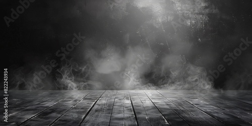  empty room with a dark grey floor and smoky background, empty stage for product presentation. Background of the floor studio room. empty dark gray abstract cement wall studio room,