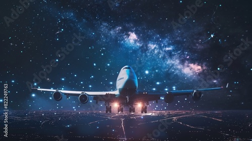 From a distance the lights of a digital cargo plane resemble a constellation of stars carrying the hopes and dreams of traders in the world of cryptocurrency global trade.