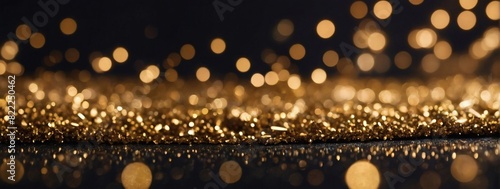 Banner backdrop with dreamy gold and black glitter lights, subtly out of focus for added allure.