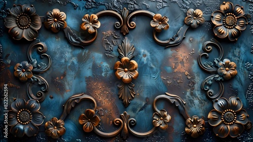 Antique Bronze Floral Metalwork Ornament Vintage Decorative Art Textured Backdrop for Interior Design