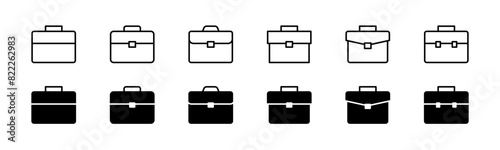 Briefcase icon set. Line and glyph office briefcase