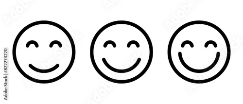 Smile, happy emoji icon set in line style. Editable stroke