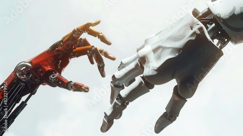 A human hand and a robot hand, creation of adam composition