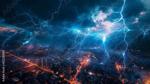 The glowing arcs of lightning illuminate the network showcasing its resilience and adaptability.