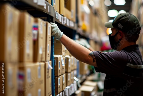 Logistics Worker Scanning Barcodes on Packages in Warehouse for Inventory Management and Distribution Efficiency