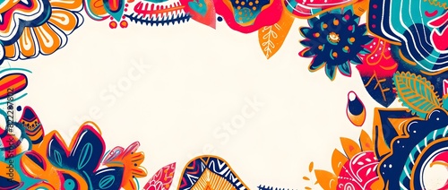 Vibrant Hispanic Heritage Month Themed Doodle Pattern with Blank Copy Space for Message or Mockup