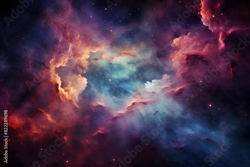 A detailed image of a colorful nebula with swirling gases and bright stars, capturing the beauty of interstellar space