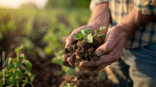 Black man, laboring in soil agriculture, sustainability farming, or climate change growth planning. Zoom, farmer, and green leaf plants in countryside or nature.