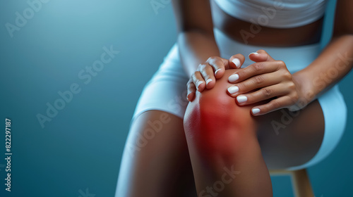 Sportswoman holding her knee due to knee pain