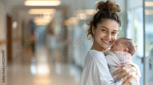 Caring young biracial mother hold lean to chest cute little infant toddler, enjoy tender moment.at hospital.
